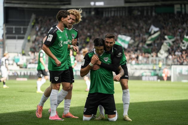 Germany 3rd Division 2026–2027, Matchday 4: SC Preußen Münster vs. TSV Havelse, Saturday, September 5, 2026, LVM Preußenstadion, Münster, North Rhine-Westphalia, Germany; goal celebration, joy, emotions; 1–0 goal by Antonio Tikvic (SC Preußen Münster); 4; celebration with Felix Higl (SC Preußen Münster); 33 Copyright: xMerlexKölkingx