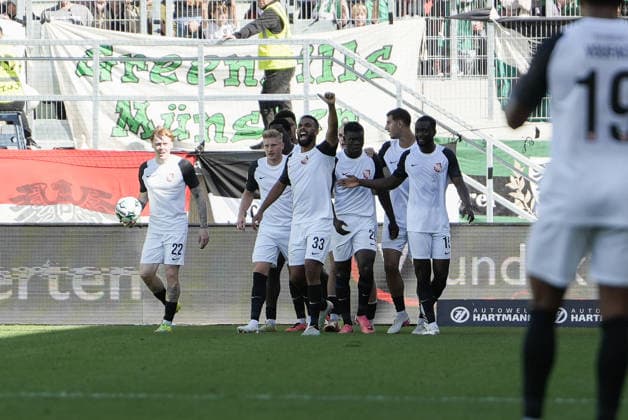 Germany 3rd Division 2026–2027, Matchday 4: SC Preußen Münster vs. TSV Havelse, Saturday, September 5, 2026, LVM Preußenstadion, Münster, North Rhine-Westphalia, Germany; Alexander Guiddir scores the 1-1 goal for TSV Havelse; TSV Havelse, 20; goal celebration, joy, emotions Copyright: xMerlexKölkingx