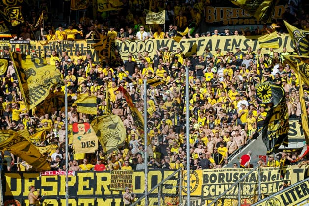 BVB Dortmund Fan Section, Germany, Soccer, Bundesliga 1, Matchday 2, 2026–2027, TSG Hoffenheim vs. Borussia Dortmund, September 5, 2026, Sinsheim SNP Arena, Germany Copyright: xGrantxHubbsx