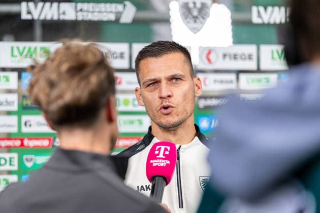 Thomas Woerle of SC Preussen Münster, head coach, in an interview on Magenta Sport GER; SC Preussen Münster vs. TSV Havelse, soccer, 3rd Division, Matchday 4, 2026–2027 season, September 5, 2026: DFL regulations prohibit the use of photographs as image sequences and or quasi-video. GER, SC Preussen Münster vs. TSV Havelse, soccer, 3. Liga, Matchday 4, 2026–2027 season, September 5, 2026, Münster Copyright: xEibner-Pressefoto JanxRollingerx EP_JSK