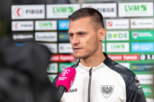 Thomas Woerle of SC Preussen Münster, head coach, in an interview with Magenta Sport GER; SC Preussen Münster vs. TSV Havelse, soccer, 3. Liga, Matchday 4, 2026–2027 season, September 5, 2026 DFL regulations prohibit the use of photographs as image sequences and or quasi-video GER, SC Preussen Münster vs. TSV Havelse, soccer, 3. Liga, Matchday 4, 2026–2027 season, September 5, 2026, Münster Copyright: xEibner-Pressefoto JanxRollingerx EP_JSK