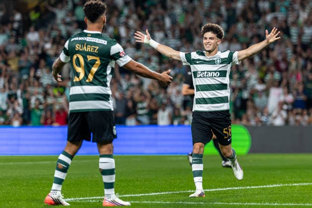 September 5, 2026, Lisbon, Lisbon, Portugal: Flavio Goncalves of Sporting CP celebrates with Luis Suarez of Sporting CP during the Liga Portugal Betclic match between Sporting CP and CD Nacional at Estadio Jose Alvalade on September 5, 2026 in Lisbon, Portugal. Lisbon Portugal - ZUMAs391 20260905_znp_s391_009 Copyright: xCarlosxSilvax