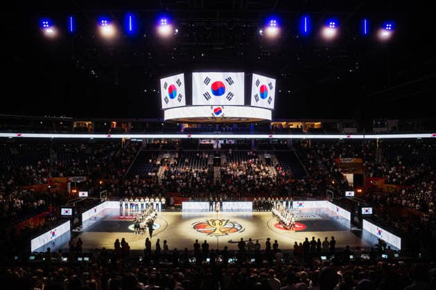 FIBA Women’s Basketball World Cup 2026: Germany vs. South Korea, September 8, 2026; South Korean national anthem; wide-angle shot from above; both teams on the court; basketball; FIBA Women’s Basketball World Cup 2026, Final Phase, Qualifier for the Quarterfinals: Germany vs. South Korea on September 8, 2026, at the Uber Arena, Berlin Copyright: xBEAUTIFULxSPORTS Tonhäuserx