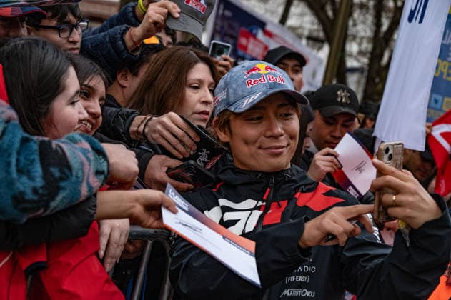 IPA88383998 - ,Driver Takamoto Katsuta and Co-Driver Aaron Johnston of Team Toyota Gazoo Racing WRT, driving a Toyota GR Yaris Rally1, at the ceremonial start during the FIA World Rally Championship WRC, Motorsport Rallye, WM Rally Chile Biobío 2026 on September 10 in Concepción, Chile  Copyright: xLucaxBarsali IPAxSportx xx IPA88383998