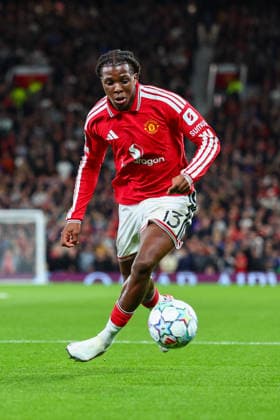 RECORD DATE NOT STATED 10th September 2026; Old Trafford, Manchester, England; UEFA Champions League Football, Manchester United, ManU versus Sabah; Patrick Dorgu of Manchester United on the ball RogerxEvans