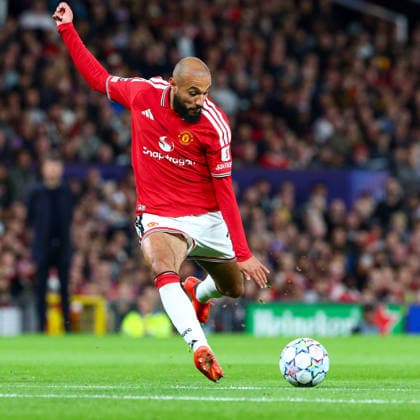 RECORD DATE NOT STATED 10th September 2026; Old Trafford, Manchester, England; UEFA Champions League Football, Manchester United, ManU versus Sabah; Noussair Mazraoui of Manchester United shoots at goal RogerxEvans