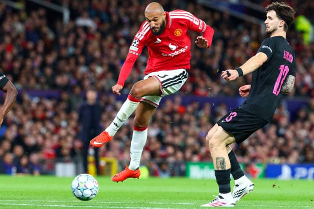 RECORD DATE NOT STATED 10th September 2026; Old Trafford, Manchester, England; UEFA Champions League Football, Manchester United, ManU versus Sabah; Noussair Mazraoui of Manchester United shoots at goal RogerxEvans