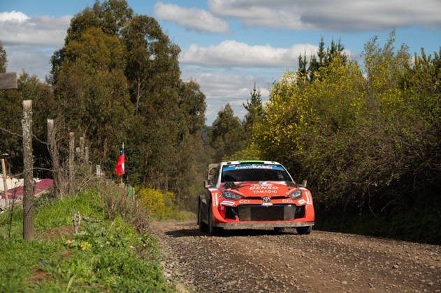 IPA88425582 - Driver Elfyn Evans and co-driver Scott Martin of the Toyota Gazoo Racing WRT team, driving a Toyota GR Yaris Rally1, are in second place on the second day of the FIA World Rally Championship WRC, Motorsport Rallye, WM Rally Chile Biobío 2026 on September 11 in Concepción, Chile. Copyright: xLucaxBarsali IPAxSportx xx IPA88425582
