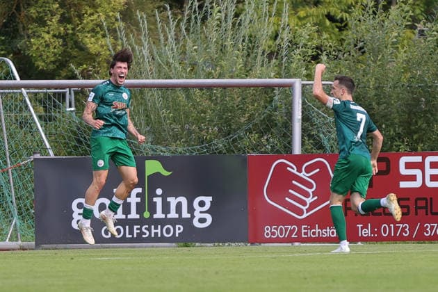 September 12, 2026, Soccer, Men s, Bavarian Regional League, 2026–2027 Season, Matchday 8: VfB Eichstätt vs. FC Schweinfurt 05. VfB Eichstätt celebrates a 1–0 victory at Hirsch Sportpark in Eichstätt, Bavaria, Germany