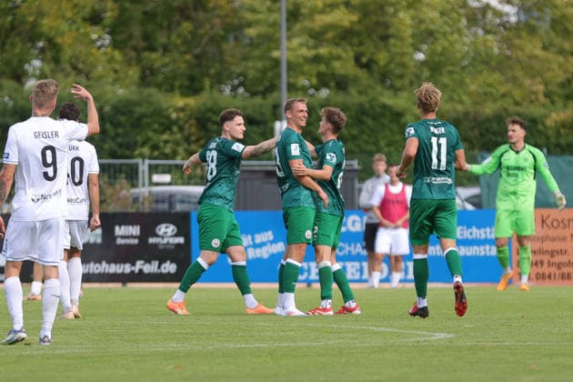 September 12, 2026, Soccer, Men s, Bavarian Regional League, 2026–2027 Season, Matchday 8: VfB Eichstätt vs. FC Schweinfurt 05. VfB Eichstätt celebrates a 1–0 victory at Hirsch Sportpark in Eichstätt, Bavaria, Germany