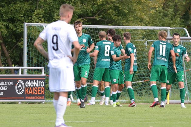 September 12, 2026, Soccer, Men s, Bavarian Regional League, 2026–2027 Season, Matchday 8: VfB Eichstätt vs. FC Schweinfurt 05. VfB Eichstätt celebrates a 1–0 victory at Hirsch Sportpark in Eichstätt, Bavaria, Germany