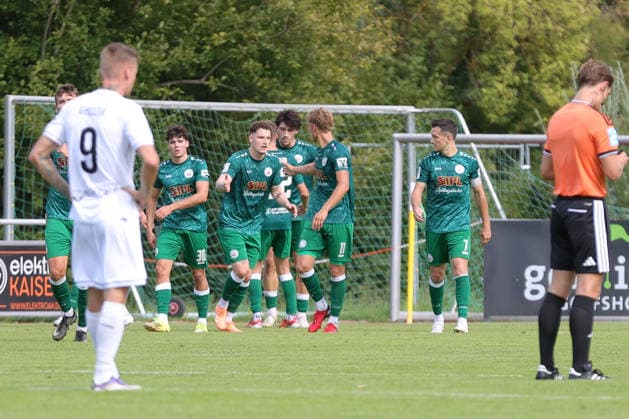 September 12, 2026, Soccer, Men s, Bavarian Regional League, 2026–2027 Season, Matchday 8: VfB Eichstätt vs. FC Schweinfurt 05. VfB Eichstätt celebrates a 1–0 victory at Hirsch Sportpark in Eichstätt, Bavaria, Germany
