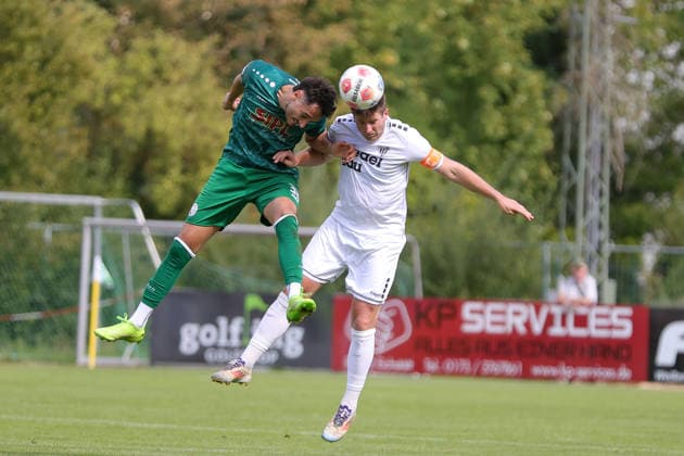 September 12, 2026, Soccer, Men s, Bavarian Regional League, 2026–2027 Season, Matchday 8: VfB Eichstätt vs. FC Schweinfurt 05. From left: Pascal Schittler (VfB Eichstätt, 32) vs. Kevin Fery (FC Schweinfurt 05, 15). Eichstätt Hirsch Sportpark, Bavaria, Germany