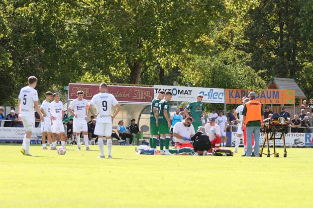 September 12, 2026, Soccer, Men s, Bavarian Regional League, 2026–2027 Season, Matchday 8: VfB Eichstätt vs. FC Schweinfurt 05; Daniel Hofrichter (VfB Eichstätt) is treated on the field in the 8th minute at Hirsch Sportpark in Eichstätt, Bavaria, Germany