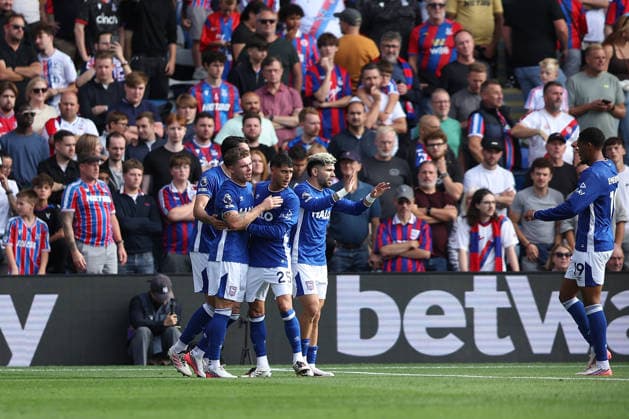 12th September 2026; Selhurst Park, London, England; Premier League Football, Crystal Palace versus Ipswich Town; Leif Davis of Ipswich Town celebrates his goal in the 45th minute for 1-2 KatiexChan