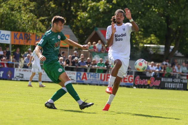 September 12, 2026, Soccer, Men s, Bavarian Regional League, 2026–2027 Season, Matchday 8: VfB Eichstätt vs. FC Schweinfurt 05. From left: Bastian Bösl (VfB Eichstätt) and Morris Adelabu (FC Schweinfurt 05). 27 Eichstätt Hirsch Sportpark, Bavaria, Germany