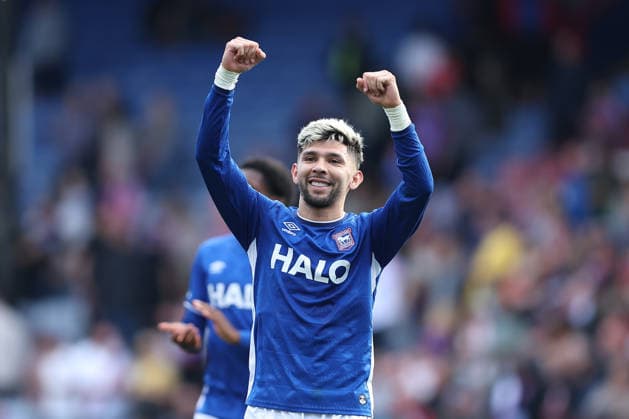 12th September 2026; Selhurst Park, London, England; Premier League Football, Crystal Palace versus Ipswich Town; Julio Enciso of Ipswich Town celebrates with the fans after the match KatiexChan