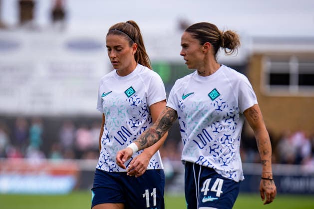 Barclays Women™s Super League match between West Ham United and London City Lionesses LONDON, ENGLAND - SEPTEMBER 12: Alexia Putellas of London City Lionesses and Mapi Leon of London City Lionesses during the Barclays Women™s Super League match between West Ham United and London City Lionesses at Chigwell Construction Stadium on September 12, 2026 in London, England (Photo by Nina Farooqi beanhive) London United Kingdom Copyright: xNinaxFarooqix