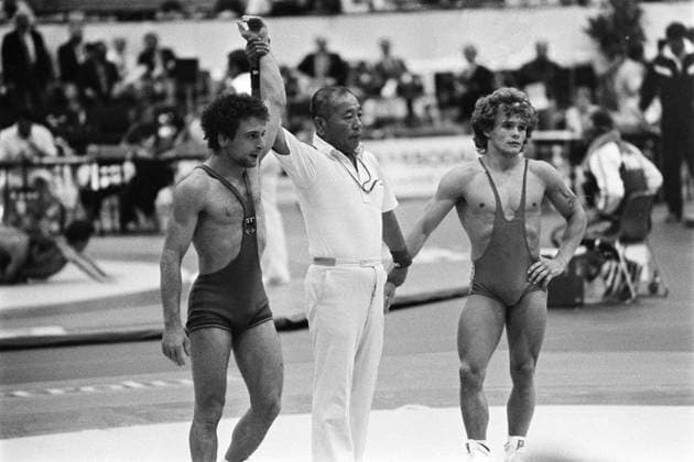 Wrestling, World Championships: Benni Ljungbeck of Sweden loses to Pasquale Passarelli of West Germany in the final in Oslo, Norway  Copyright: xBildbyranx