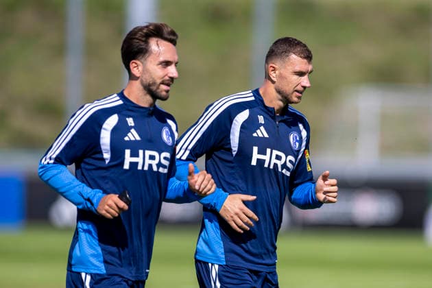 September 15, 2026, Soccer, FC Schalke 04 practice featuring Kenan Karaman (FC Schalke 04) and Edin Dzeko (FC Schalke 04), Gelsenkirchen, FC Schalke 04 training facility, North Rhine-Westphalia, Germany, xRHR PHOTO YYx Copyright: RHR-FOTOx RHR-FOTO YY