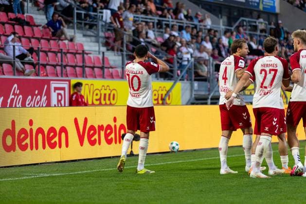 September 15, 2026, Soccer, GER, Season, 3rd Division, 2026–2027 Season, Matchday 6, SSV Jahn Regensburg vs. Fortuna Düsseldorf: Celebrations after Nassim Boujellab’s 1–0 goal. SSV Jahn Regensburg. DFL regulations prohibit any use of photographs as image sequences and or quasi-video.