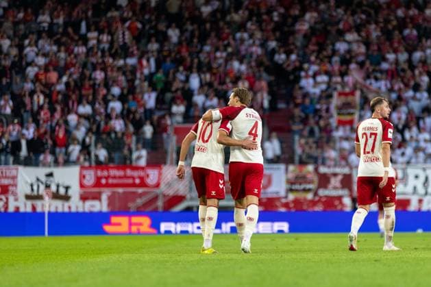 September 15, 2026, Soccer, GER, Season, 3rd Division, 2026–2027 Season, Matchday 6, SSV Jahn Regensburg vs. Fortuna Düsseldorf: Celebrations after Nassim Boujellab’s 1–0 goal. SSV Jahn Regensburg. DFL regulations prohibit any use of photographs as image sequences and or quasi-video.