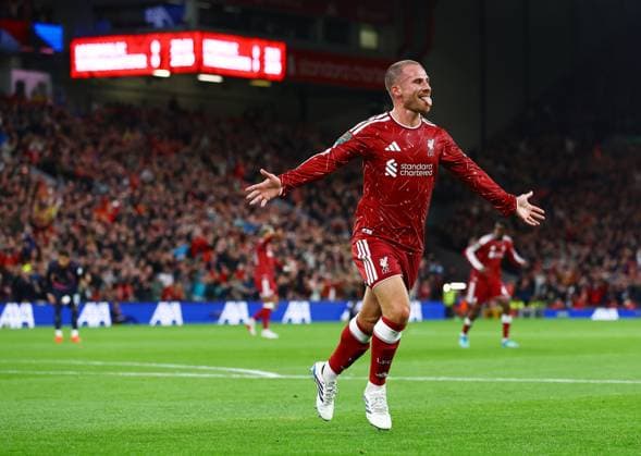 Alexis Mac Allister of Liverpool celebrates scoring the opening goal Liverpool v Tottenham Hotspur, EFL Carabao Cup, Football, Anfield, UK - 15 Sep 2026Liverpool Anfield United Kingdom EDITORIAL USE ONLY No use with unauthorised audio, video, data, fixture lists, club league logos or live services. Online in-match use limited to 120 images, no video emulation. No use in betting, games or single club league player publications.  Copyright: xMattxWest Shutterstockx 17152603aa