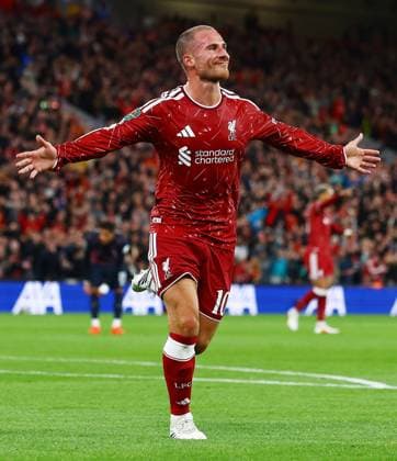 Alexis Mac Allister of Liverpool celebrates scoring the opening goal Liverpool v Tottenham Hotspur, EFL Carabao Cup, Football, Anfield, UK - 15 Sep 2026Liverpool Anfield United Kingdom EDITORIAL USE ONLY No use with unauthorised audio, video, data, fixture lists, club league logos or live services. Online in-match use limited to 120 images, no video emulation. No use in betting, games or single club league player publications.  Copyright: xMattxWest Shutterstockx 17152603ad