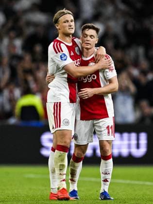 AMSTERDAM - (lr) Kasper Dolberg of Ajax and Viktor Tsygankov of Ajax celebrate the 3-0 during the Dutch Eredivisie match between Ajax and Willem II at the Johan Cruijff ArenA on September 15, 2026 in Amsterdam, the Netherlands. OLAF KRAAK ANP Eredivisie 2026 27 xVIxANPxSportx xxANPxIVx 568739422 originalFilename: 568739422.jpg