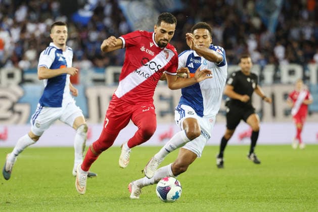 September 15, 2026, Zurich, SWITZERLAND, Letzigrund Stadium, Zurich, Soccer, 2026–2027 Season, Men s Soccer Super League, Grasshopper Club Zurich, FC Sion, Ilyas Chouaref (FC Sion) vs. Yannick Bettkober (GC)