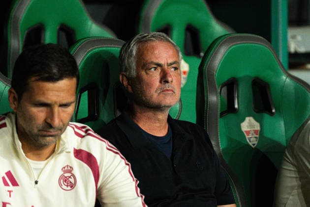 Jose Mourinho seen during LaLiga EA Sports 2026-27 matchday 6 game between Elche CF and Real Madrid CF played at Martinez Valero Stadium in Elche (Marta Lopez Ball Raw Images) Elche Estadio Martinez Valero Spain Copyright: xMartaxLopezx MartaLopez_BallRawImages_Elche-RealMadrid-42