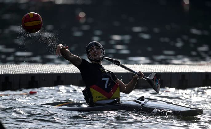 SALIOU, LAURA GER in action, Women s Malaysia vs. Germany 0–14, on September 16, 2026, at the Canoe Polo World Championships held from September 15 to September 20, 2026, at the Regattabahn in Duisburg, Germany