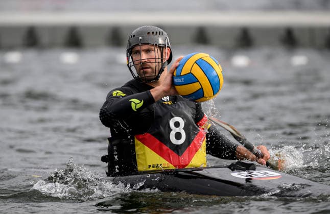 VIEREN, JONAS GER Action, Men Germany Japan 7–0, on September 16, 2026, Canoe Polo World Championships from September 15 to September 20, 2026, in Duisburg, Germany, Regatta Course
