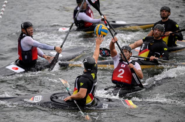VIEREN, JONAS GER plays the ball, action, game scene: Men s Germany vs. Japan 7–0, on September 16, 2026, at the Canoe Polo World Championships held from September 15 to September 20, 2026, at the Duisburg Regatta Course in Germany