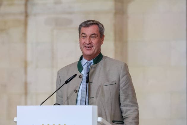 Dr. Markus Söder, Member of the State Parliament (MdL), Minister-President of Bavaria, and CSU Chairman, delivers a speech, GER, Minister-President Dr. Markus Söder welcomes the FC Bayern Munich women’s and men’s soccer teams to honor them as German champions for the 2025–28 season, September 16, 2026, GER, Minister President Dr. Markus Söder welcomes the women’s and men’s soccer teams of FC Bayern Munich to honor them as German champions for the 2025–28 season, September 16, 2026, Munich Copyright: xEibner-Pressefoto JennixMaulx EP_JML