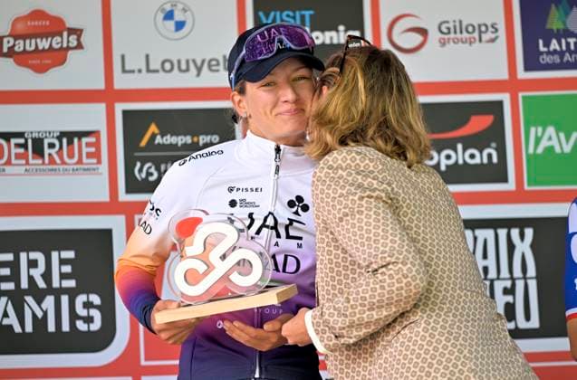 Grand Prix de Wallonie 2026 Cycling Race - Women CITADELLE DE NAMUR, BELGIUM - SEPTEMBER 16 : Swinkels Karlijn (NED) of UAE Team ADQ pictured during the podium ceremony of the 66th edition of Grand Prix de Wallonie an UCI ProSeries 1.Pro one day cycling road race for Women Elite of 127,3 km with start in Seraing and finish in Citadelle de Namur on September 16, 2026 in Citadelle de Namur, Belgium, 16 09 2026 ( Motordriver Pieter Van Herzeele - Citadelle de Namur Belgium  Copyright: xSesx