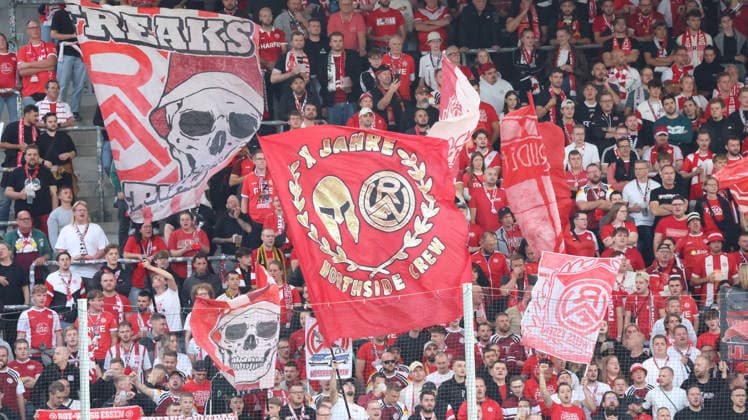 September 16, 2026, xrekx, Soccer 3rd Division, SV Waldhof Mannheim vs. Rot-Weiss Essen, Rot-Weiss Essen fans, atmosphere, scarves, ultras, spectators, visitors, choreography, Mannheim
