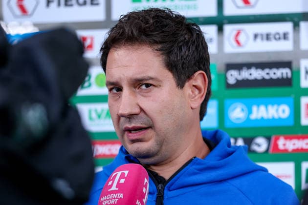 September 16, 2026, xkwix, Soccer, 3rd Division, Preußen Münster vs. 1. FC Saarbrücken, Preußenstadion, Matchday 6, 2026–2027 Season: Argirios Giannikis, 1. FC Saarbrücken coach, during an interview. DFB regulations prohibit any use of photographs as image sequences and or quasi-video. Photo: xKamilxWilkowskixPressefotoKochx, North Rhine-Westphalia, Germany