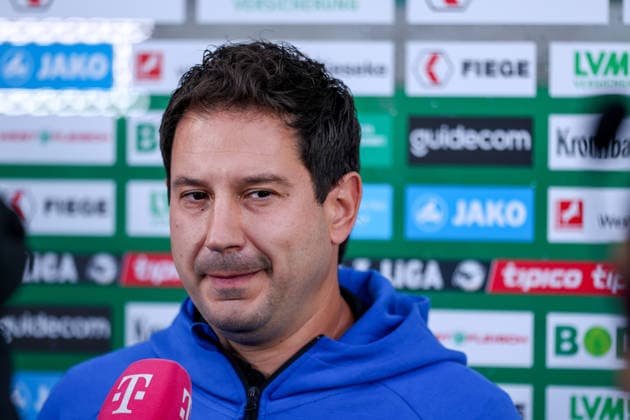 September 16, 2026, xkwix, Soccer, 3rd Division, Preußen Münster vs. 1. FC Saarbrücken, Preußenstadion, Matchday 6, 2026–2027 Season: Argirios Giannikis, 1. FC Saarbrücken coach, during an interview. DFB regulations prohibit any use of photographs as image sequences and or quasi-video. Photo: xKamilxWilkowskixPressefotoKochx, North Rhine-Westphalia, Germany