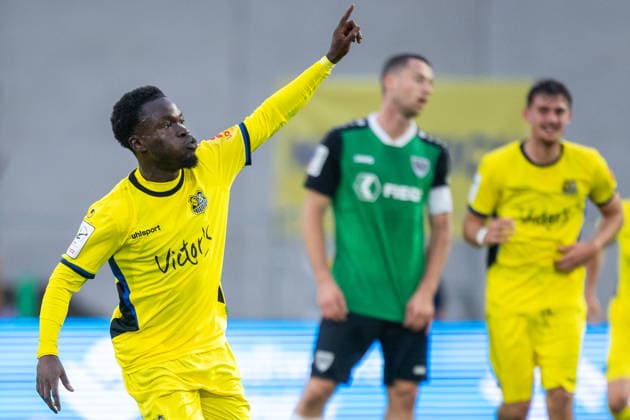Kelsey Owusu of 1. FC Saarbrücken, No. 31, celebrates the goal that made the score 0–2 (GER), SC Preussen Münster vs. 1. FC Saarbrücken, soccer, 3. Liga, Matchday 6, 2026–2027 season, September 16, 2026 DFL regulations prohibit any use of photographs as image sequences and or quasi-video GER, SC Preussen Münster vs. 1 FC Saarbrücken, soccer, 3. Liga, Matchday 6, 2026–2027 season, September 16, 2026, Münster Copyright: xEibner-Pressefoto JanxRollingerx EP_JSK