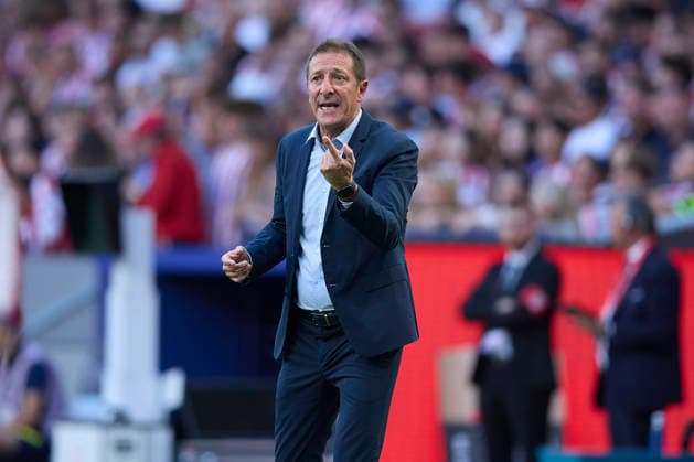 Luis Miguel Ramis of CA Osasuna gestures during the LaLiga EA Sports match between Club Atlético de Madrid and Club Atlético Osasuna at Riyadh Air Metropolitano on September 16, 2026, in Madrid, Spain. Photo by Manu Reino, DeFodi Images