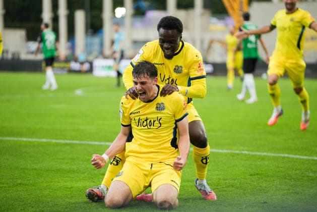 Germany 3rd Division 2026–2027, Matchday 6: SC Preußen Münster vs. 1 FC Saarbrücken, Wednesday, September 16, 2026, LVM Preußenstadion Münster, North Rhine-Westphalia, Germany; Goal celebrations, joy, emotions; Goal to make it 0–1 for 1 FC Saarbrücken by Alexander Staff; 1 FC Saarbrücken, 29 Copyright: xMerlexKölkingx