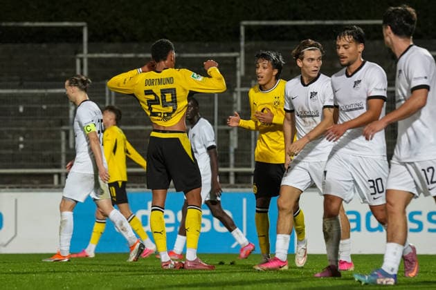 Wednesday, September 16, 2026 2026–2027 Season, Matchday 4 of the Regionalliga West at Rote Erde Stadium, Dortmund, Germany: BV Borussia Dortmund U23 vs. SV Westfalia Rhynern; Kevin Mutove (BVB), Fadi Zarqelain (BVB)