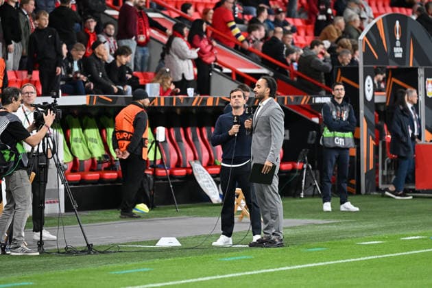 September 16, 2026, GER, Soccer, Men s, Europa League, 2026–2027 Season, Matchday 1 of the group stage, Bayer 04 Leverkusen (GER) vs. NK Celje (SVN). Carles Martinez, head coach of Bayer 04 Leverkusen, in a pre-match interview. DFB and DFL regulations prohibit any use of photographs as image sequences and or quasi-video. Leverkusen, BayArena, NRW, Germany Copyright: xNordphoto Meuterx