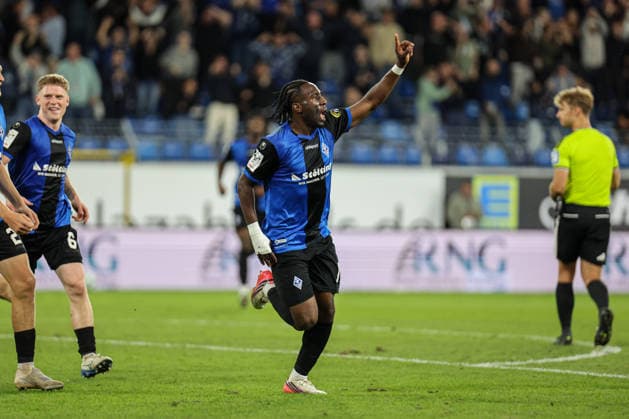 Darnell Kumo of SV Waldhof Mannheim, 17, celebrates after scoring a goal against Rot Weiss Essen on September 16, 2026, at the Carl Benz Stadium in Mannheim. Photo by Alfio Marino Copyright: