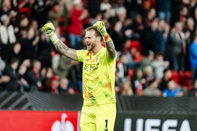 2026–2027 UEFA Europa League, Bayer 04 Leverkusen vs. NK Celje, Matchday 1, Wednesday, September 16, 2026, BayArena, North Rhine-Westphalia, Germany; 1–0 goal by Aleix Garcia; celebration, joy, emotions, goal celebration, Mark Flekken Copyright: xCelinaxLeiersx