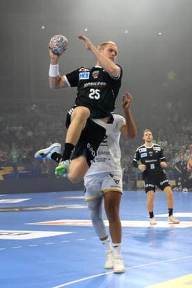 September 16, 2026, GER Germany, Handball, EHF Champions League, September 16, 2026, 2026–2027 season, Berlin, Fuechse Berlin vs. Veszprém HC, Matthes Langhoff, Fuechse Berlin 25, Ahmed Hesham, Veszprém 15, nordphoto GmbH, Engler Berlin, Max Schmeling Halle, Berlin, Germany Copyright: xNordphotox xEnglerx
