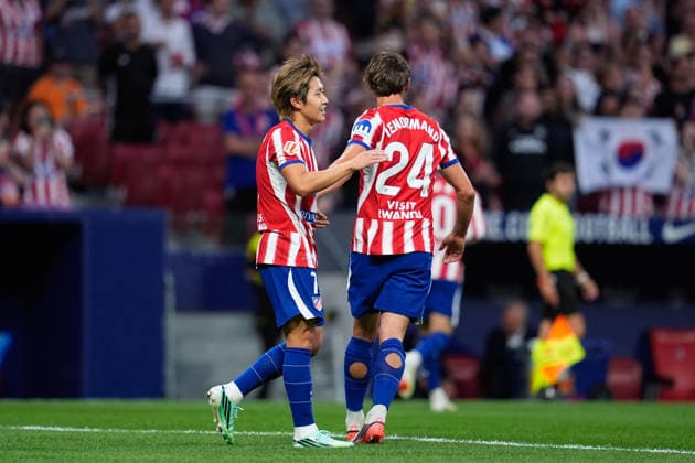 September 16, 2026, Madrid, Madrid, Spain: Kang-in Lee of Atletico de Madrid celebrates after scoring his team s second goal with teammate Robin Le Normand during the Spanish League, LaLiga EA Sports, football match played between Atletico de Madrid and CA Osasuna at Riyadh Air Metropolitano stadium on September 16, 2026, in Madrid, Spain. Madrid Spain - ZUMAa181 20260916_zaa_a181_140 Copyright: xDennisxAgyemanx