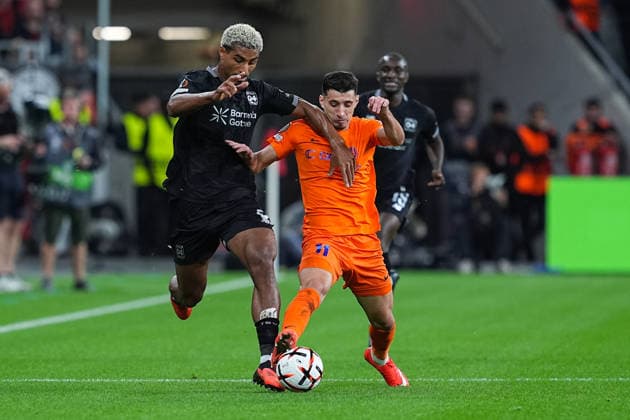 September 16, 2026, xydrx, Men s, Soccer, Europa League, Bayer 04 Leverkusen vs. NK Celje, 2026–2027 season, BayArena: Loic Bade (Bayer 04 Leverkusen), No. 5, in a tackle against Milot Avdyli (NK Celje), No. 11. Regulations prohibit any use of photographs as image sequences and or quasi-video. Copyright: HMBxMedia YannisxDreimann