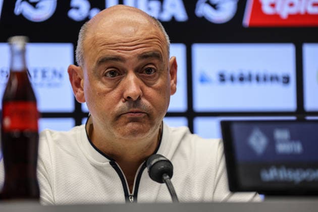 Rui Mota of SV Waldhof Mannheim, coach, at the postgame press conference following the SV Waldhof Mannheim vs. Rot Weiss Essen match on September 16, 2026, in Mannheim, at Carl Benz Stadium. Photo by Alfio Marino Copyright: